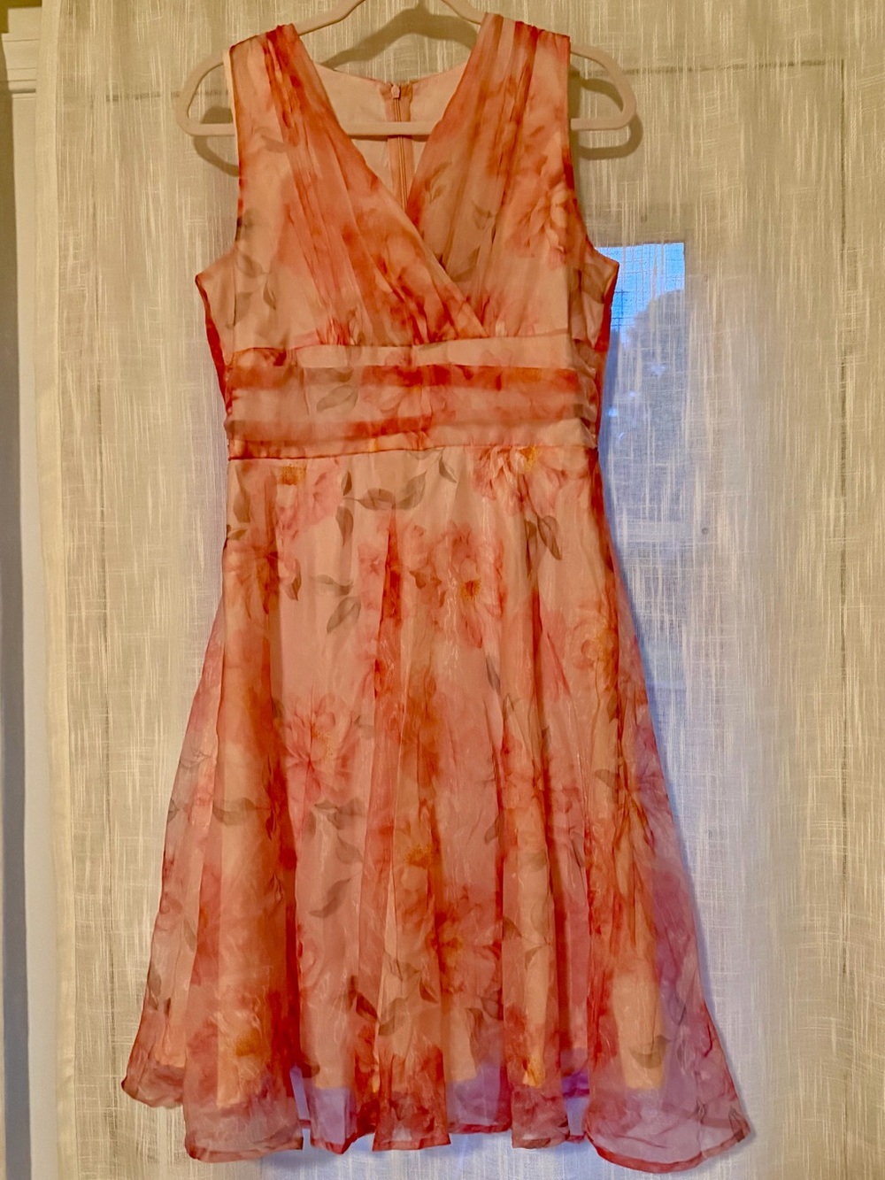 SHEIN Pink Floral V-Neck Sleeveless Party Dress